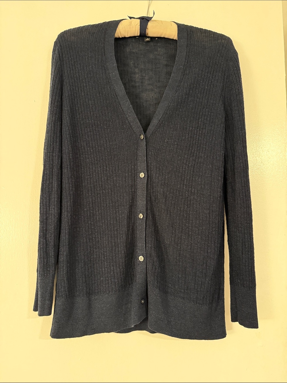 Banana Republic Ribbed V-Neck Button Cardigan - Navy Blue